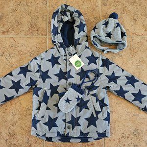 MINI BODEN Super Cute Padded Coat with Matching Beanie & Gloves -NWT